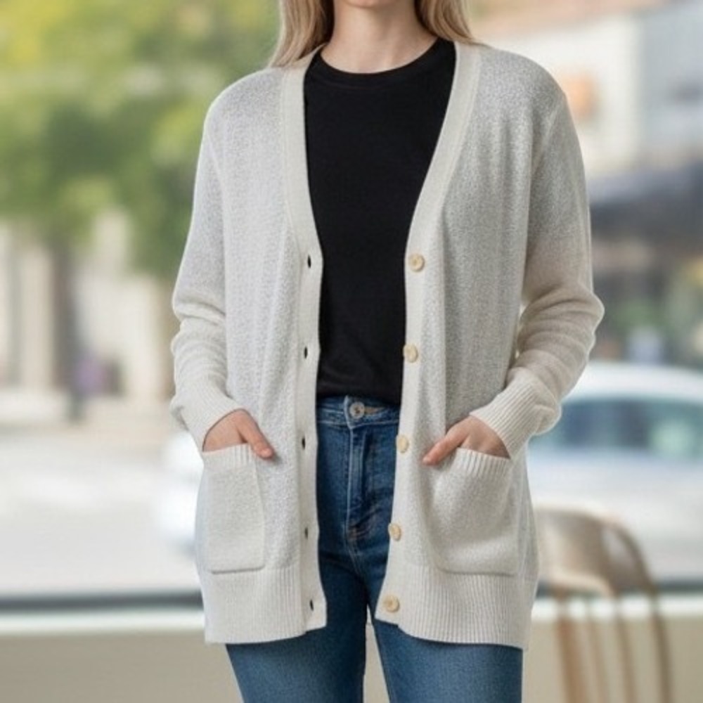 Old Navy Womens XL White Open Knit Mesh Button Front Cardigan Sweater NWT